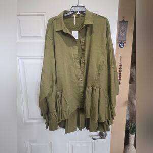 Free People Olive Button Down Shirt